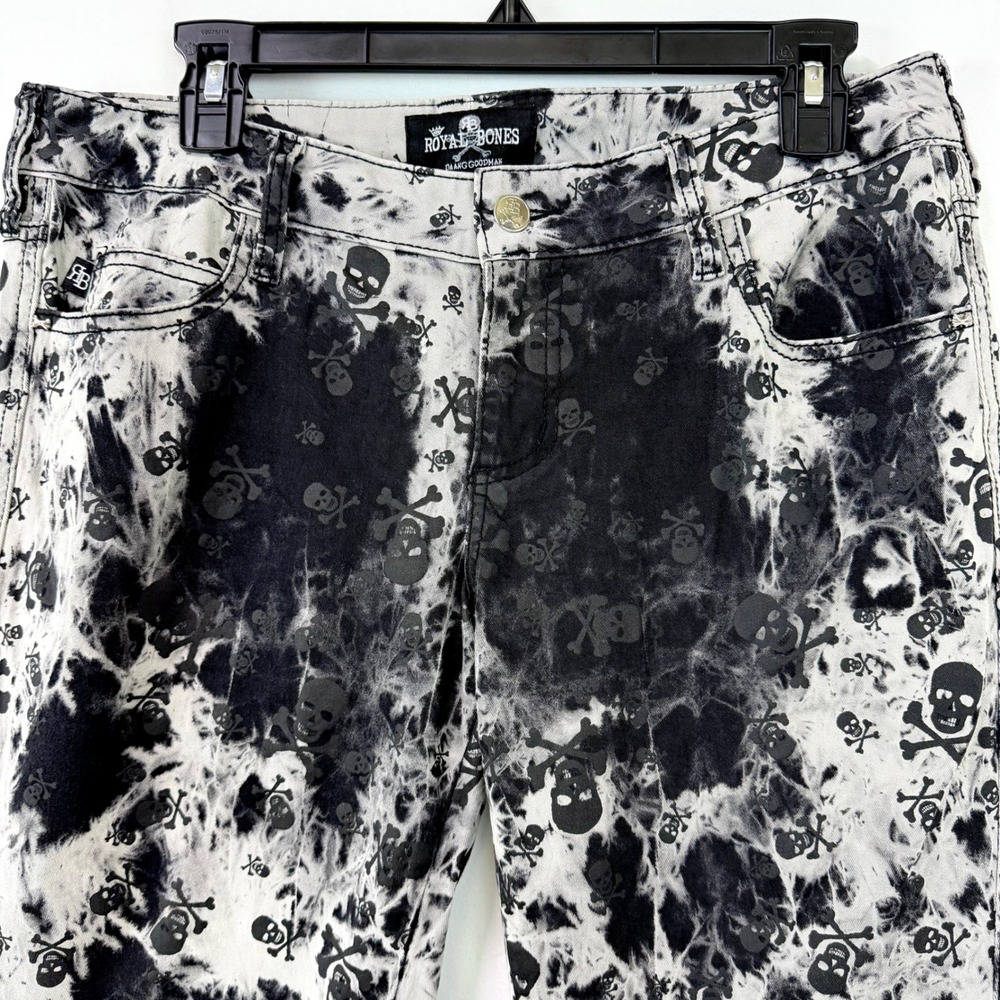 ROYAL BONES Daang Goodman Skull Acid Wash Skinny Jeans Black White 11 Punk Emo - Picture 2 of 10